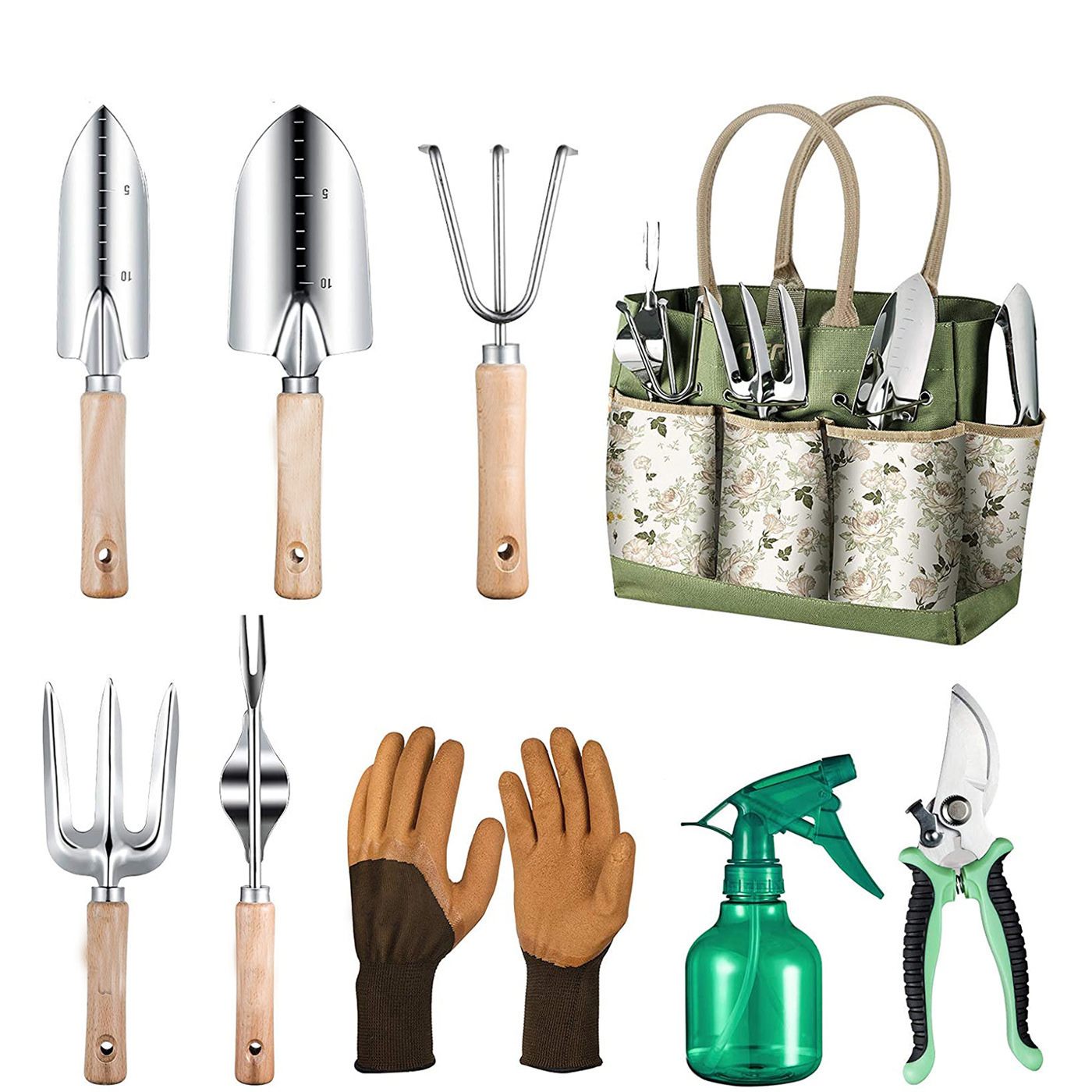 Gardening Tools Gloves - 9-Piece Gardening Tool With Heavy-Duty Stainless
