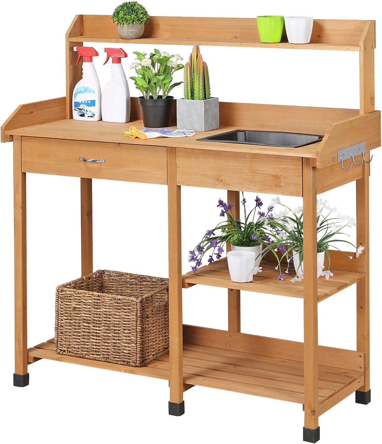 Gardening Tools Storage - Potting Bench with Sink & Drawer,