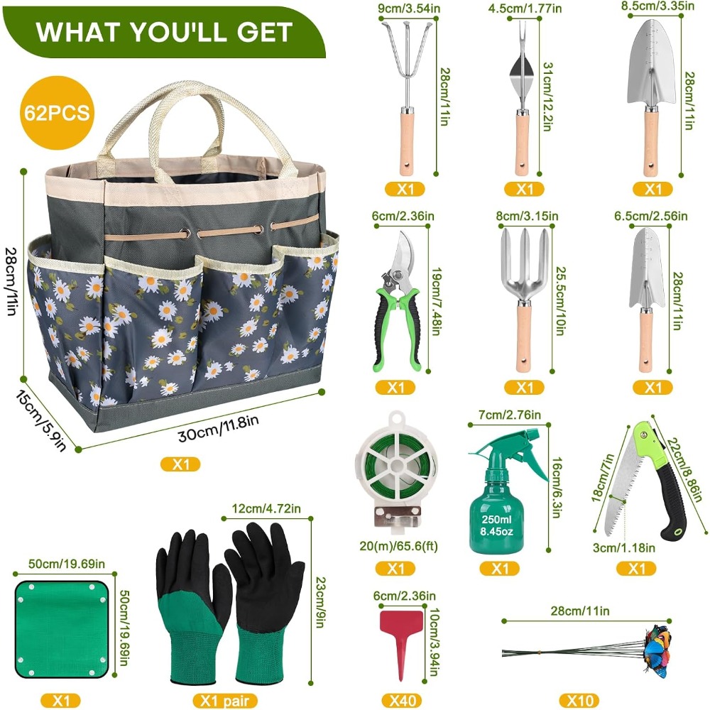 Complete 62-Piece Garden Tool  - Gardening Tools Set Gift review and price
