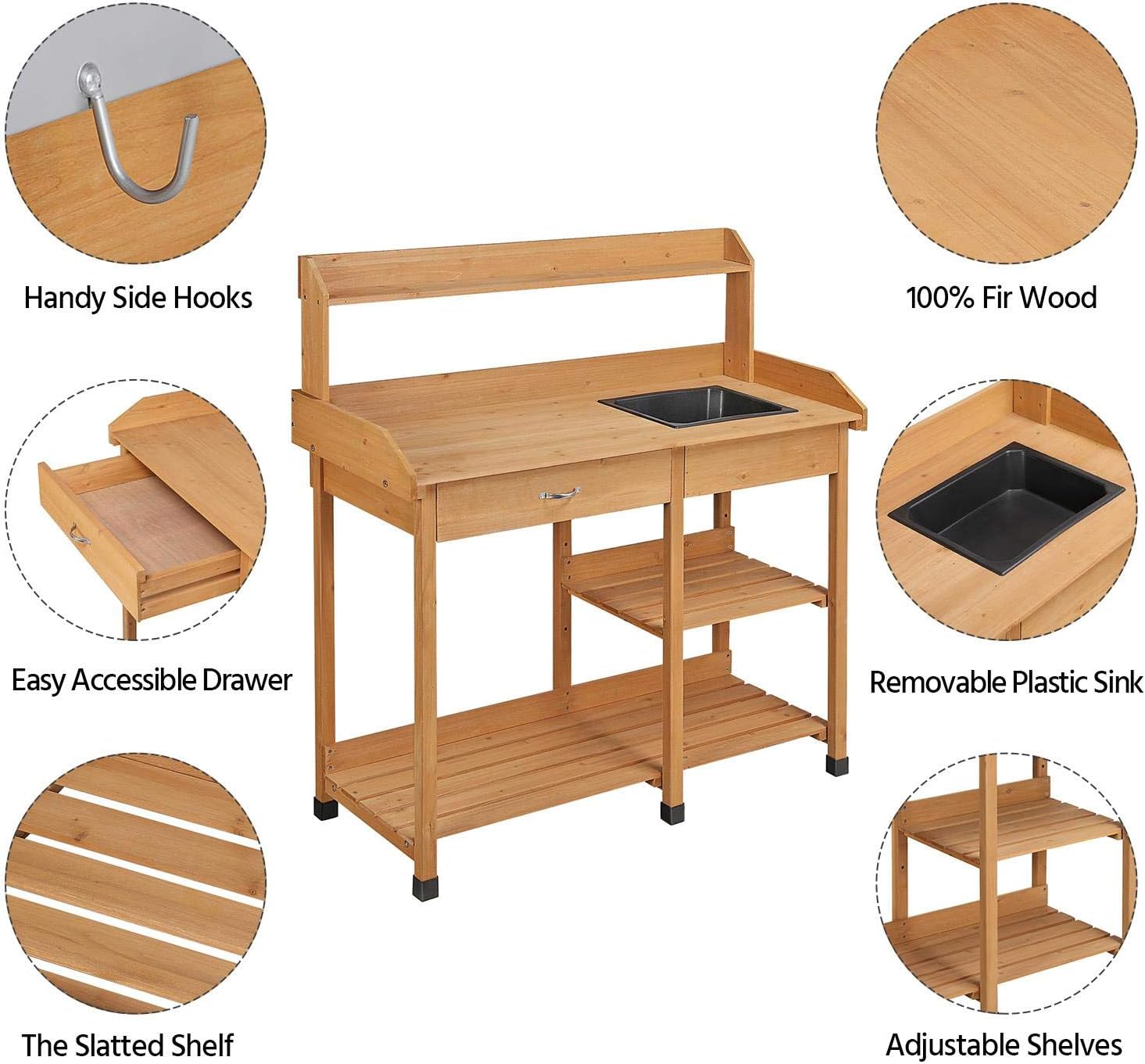 Potting Bench with Sink & Draw - Gardening Tools Storage review and price